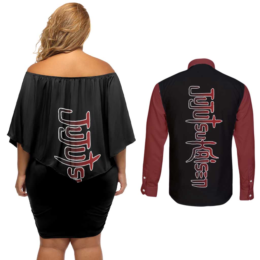Sukuna - One Piece Couples Matching Off Shoulder Short Dress and Long Sleeve Button Shirt Anime Mix Manga Style