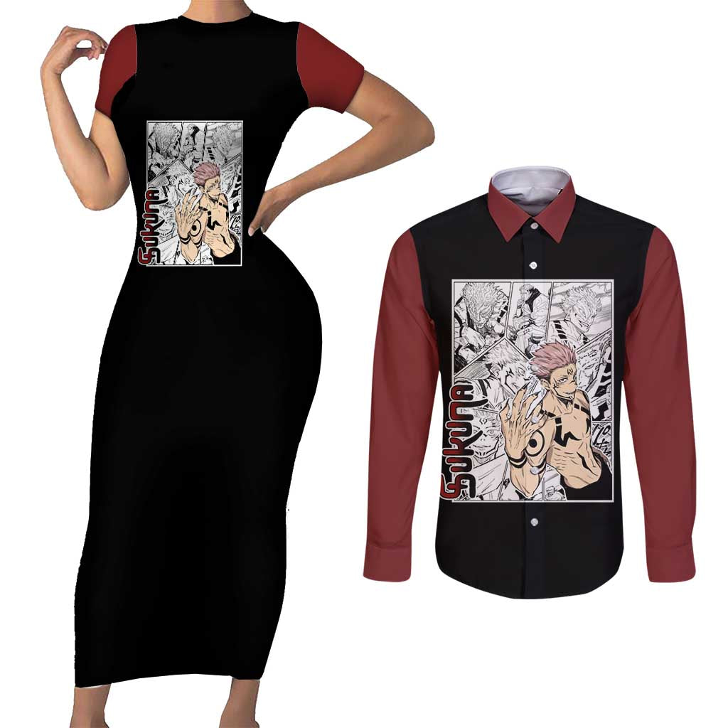 Sukuna - One Piece Couples Matching Short Sleeve Bodycon Dress and Long Sleeve Button Shirt Anime Mix Manga Style