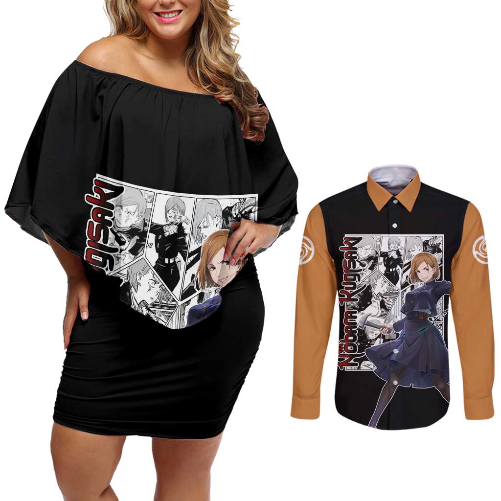Nobara Kugisaki - Jujustu Kaisen Couples Matching Off Shoulder Short Dress and Long Sleeve Button Shirt Anime Mix Manga Style