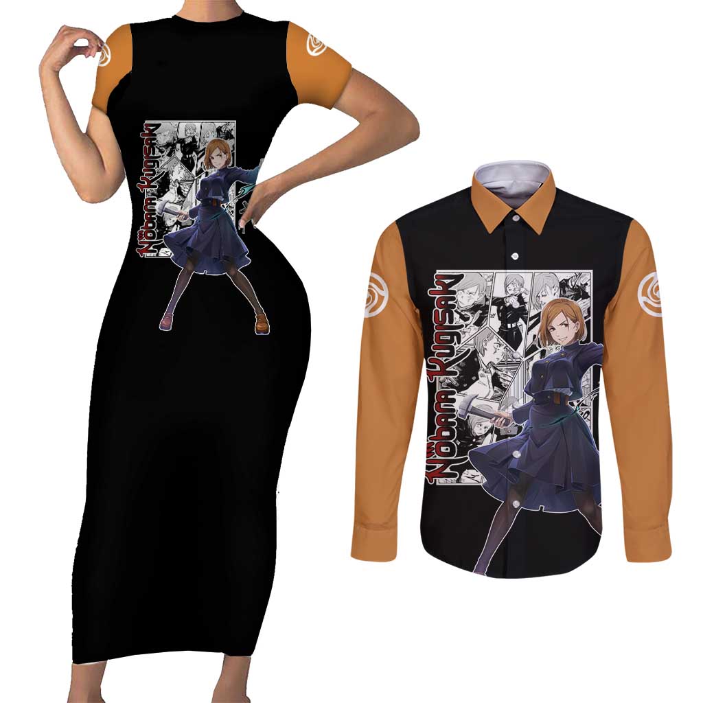 Nobara Kugisaki - Jujustu Kaisen Couples Matching Short Sleeve Bodycon Dress and Long Sleeve Button Shirt Anime Mix Manga Style