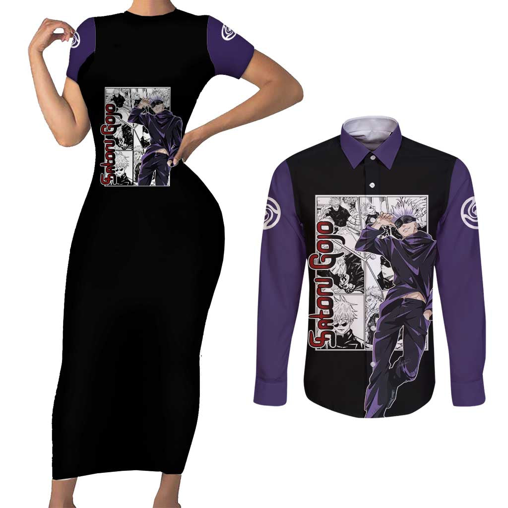 Satoru Gojo - Jujutsu Kaisen Couples Matching Short Sleeve Bodycon Dress and Long Sleeve Button Shirt Anime Mix Manga Style