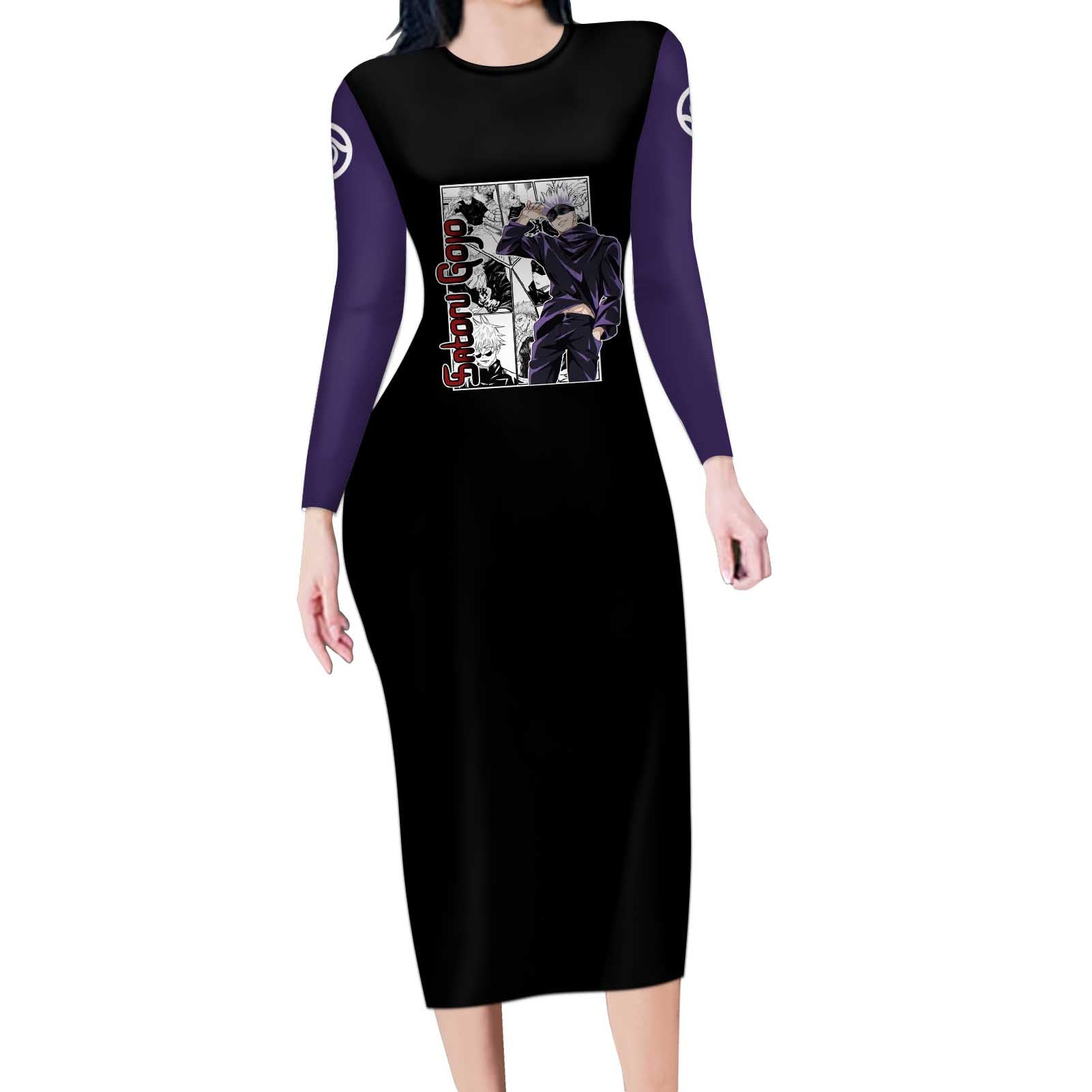 Satoru Gojo - Jujutsu Kaisen Long Sleeve Bodycon Dress Anime Mix Manga Style