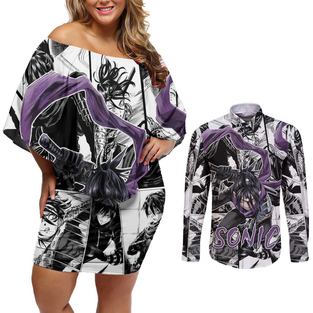 Sonic - One Punch Man Couples Matching Off Shoulder Short Dress and Long Sleeve Button Shirt Anime Mix Manga Style