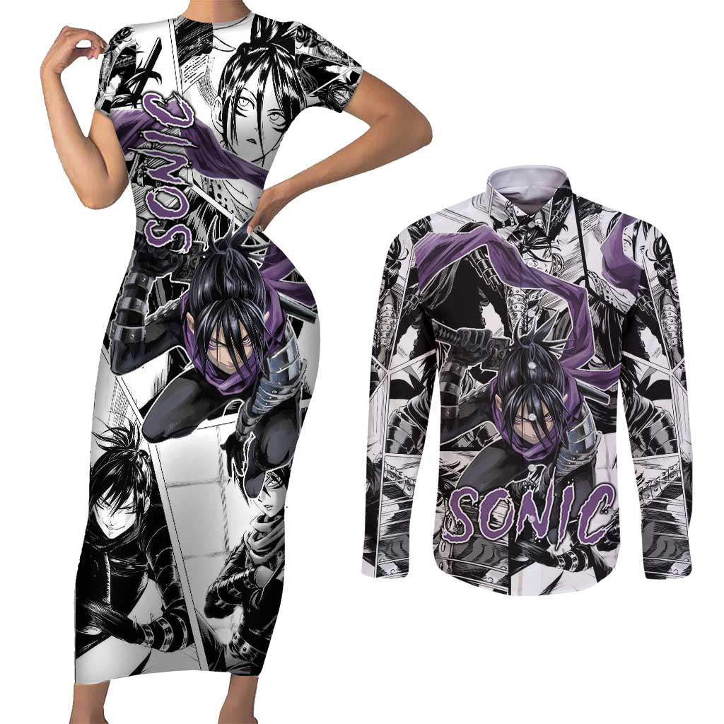 Sonic - One Punch Man Couples Matching Short Sleeve Bodycon Dress and Long Sleeve Button Shirt Anime Mix Manga Style