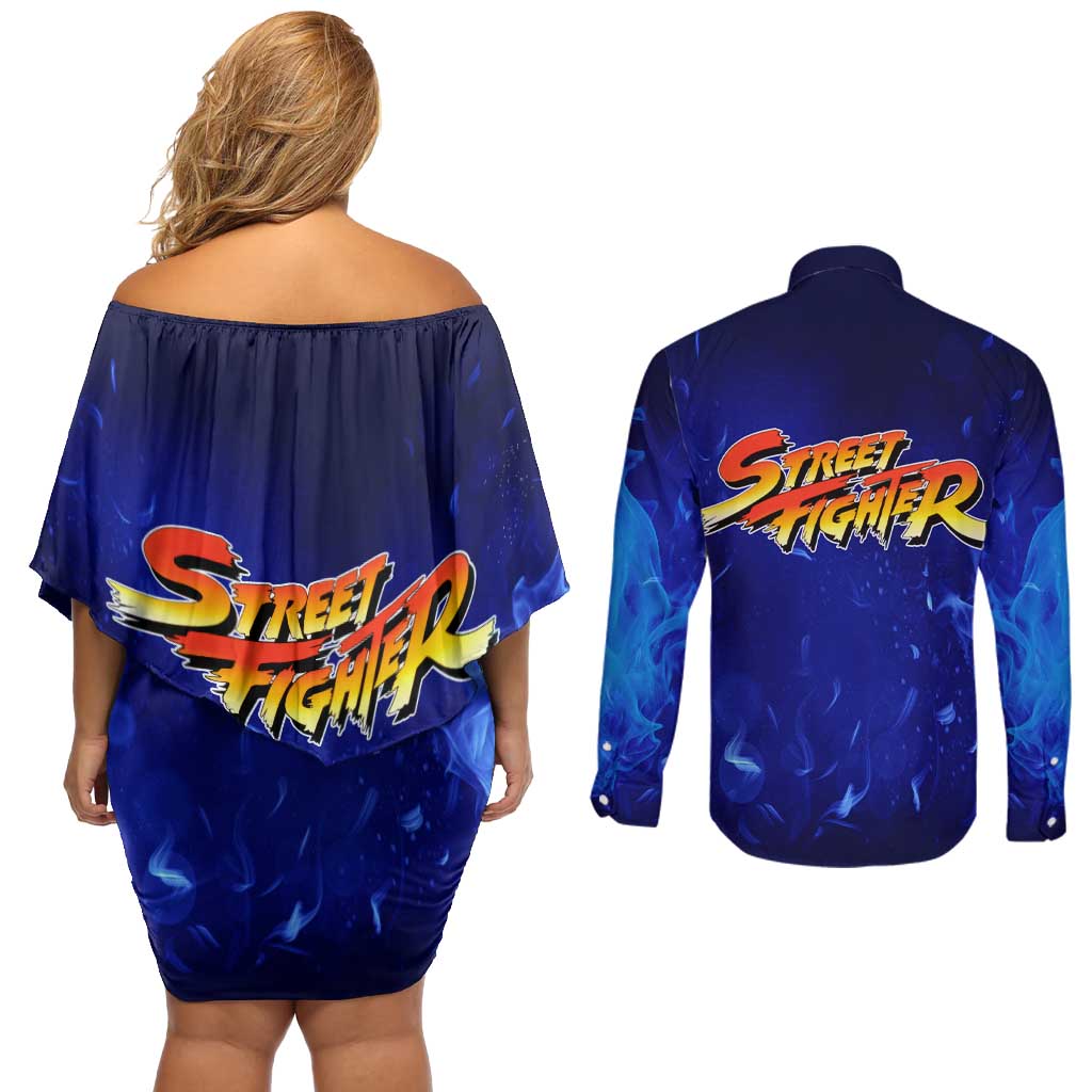 Chun Li - Street Fighter Couples Matching Off Shoulder Short Dress and Long Sleeve Button Shirt Anime Mix Manga Style