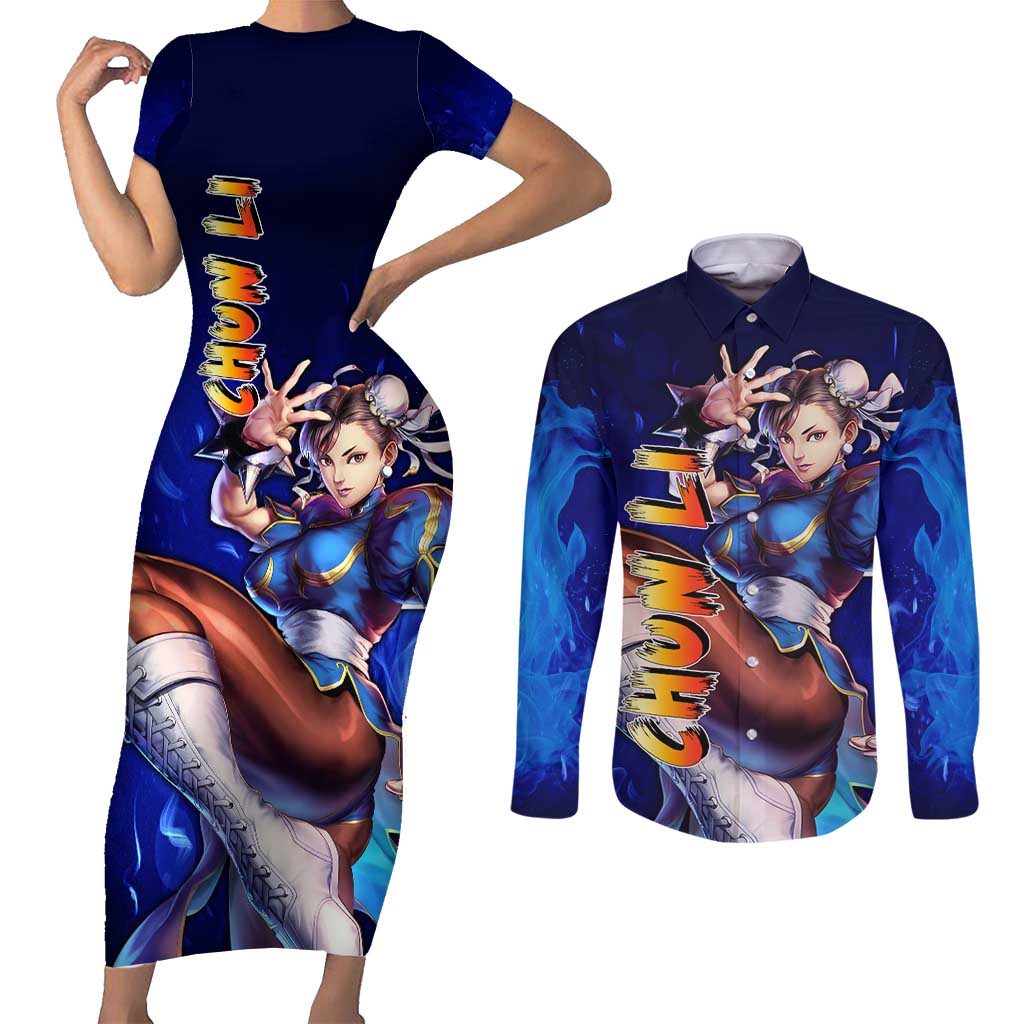 Chun Li - Street Fighter Couples Matching Short Sleeve Bodycon Dress and Long Sleeve Button Shirt Anime Mix Manga Style