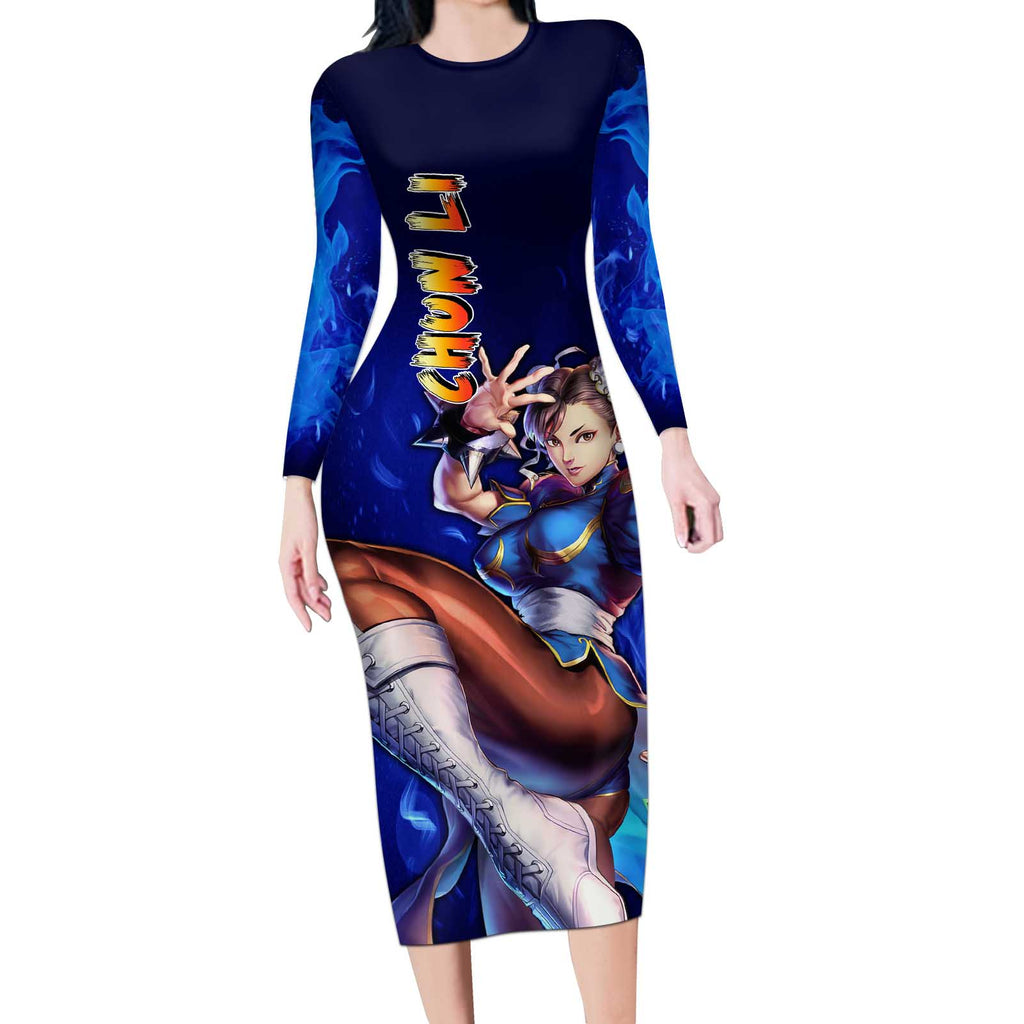 Chun Li - Street Fighter Long Sleeve Bodycon Dress Anime Mix Manga Style