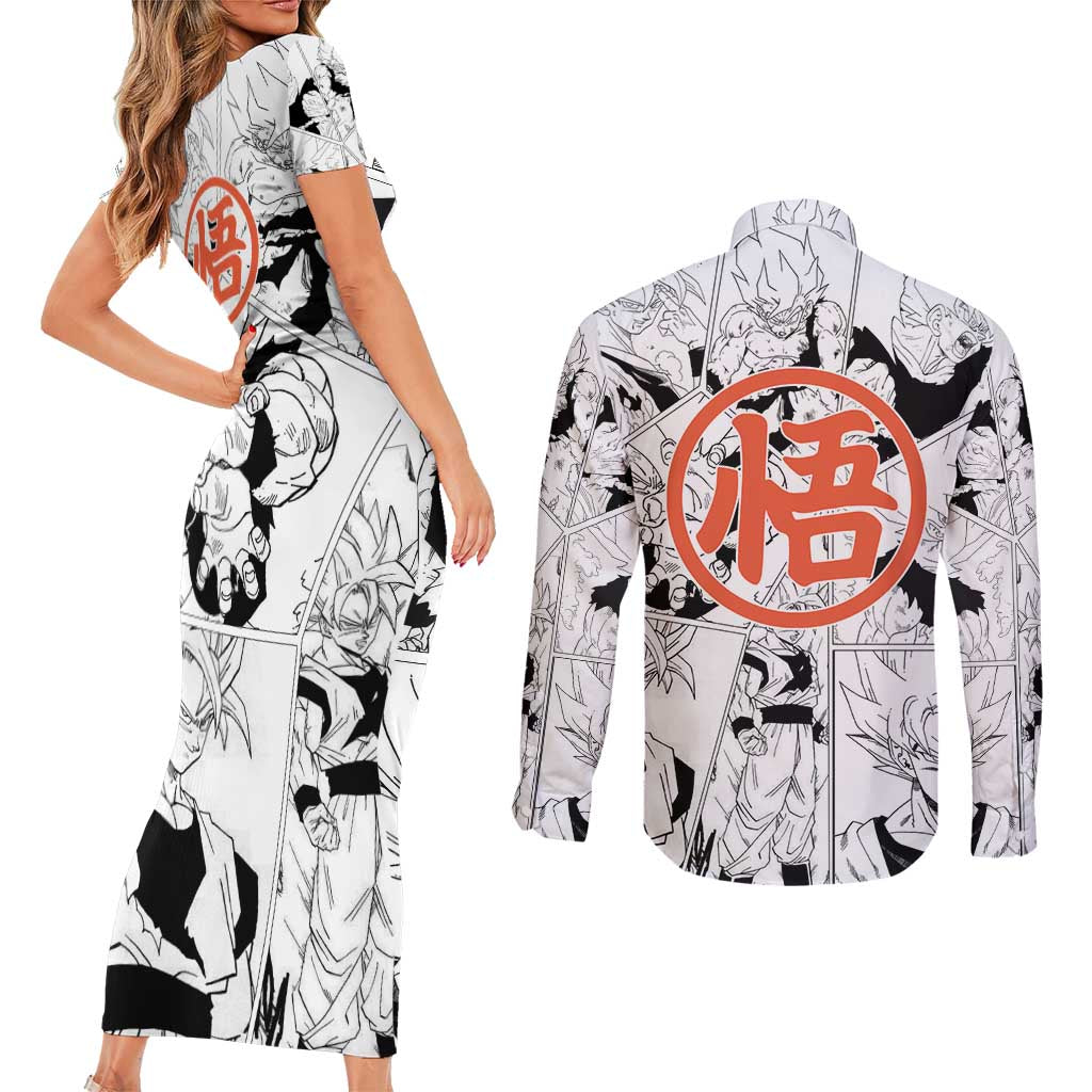 Goku Super Saiyan 2 - Dragon Ball Couples Matching Short Sleeve Bodycon Dress and Long Sleeve Button Shirt Anime Mix Manga Style
