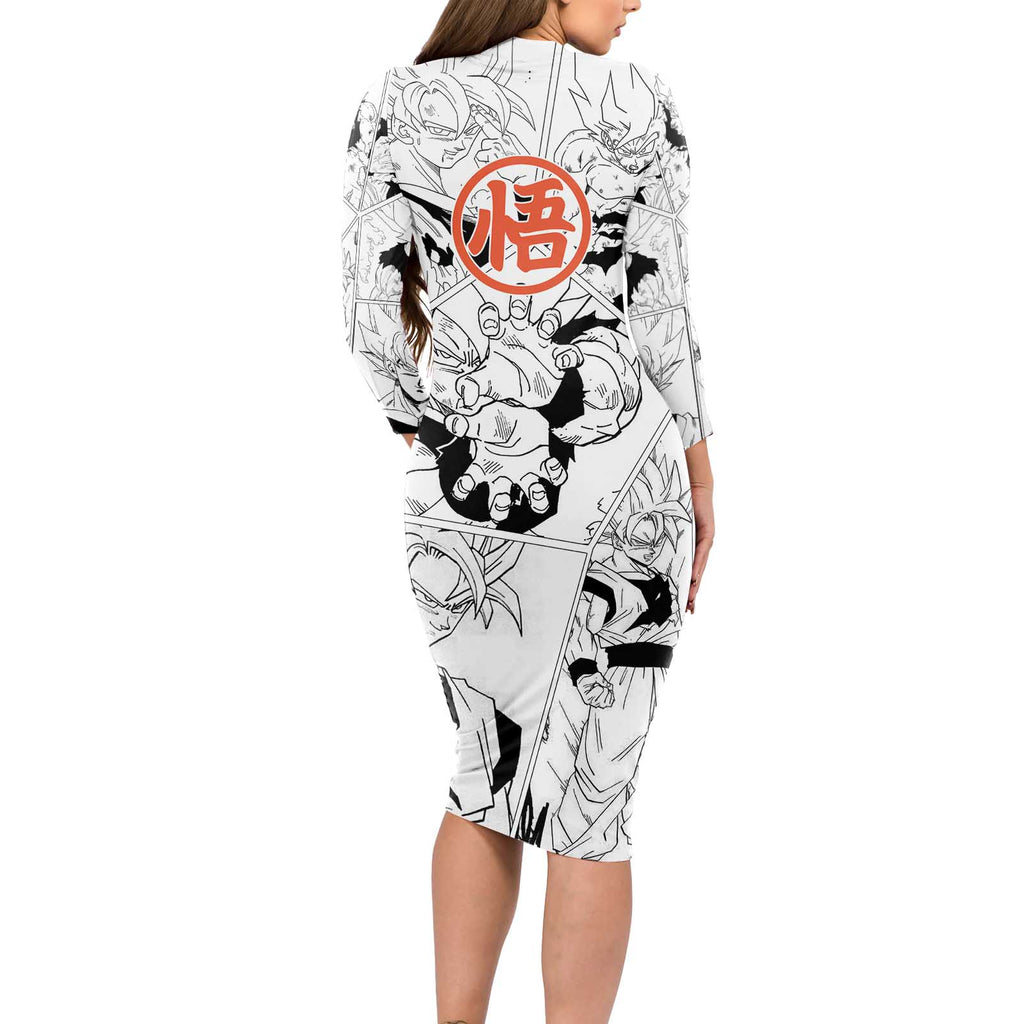 Goku Super Saiyan 2 - Dragon Ball Long Sleeve Bodycon Dress Anime Mix Manga Style