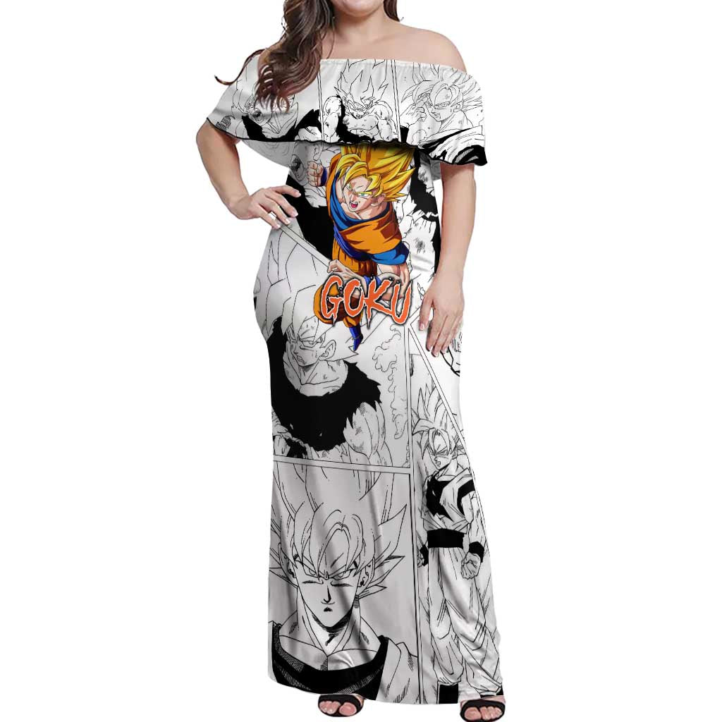 Goku Super Saiyan 2 - Dragon Ball Off Shoulder Maxi Dress Anime Mix Manga Style