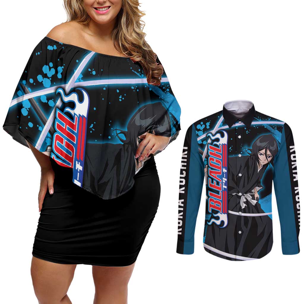 Rukia Kuchiki -  Bleach Couples Matching Off Shoulder Short Dress and Long Sleeve Button Shirt Anime Style