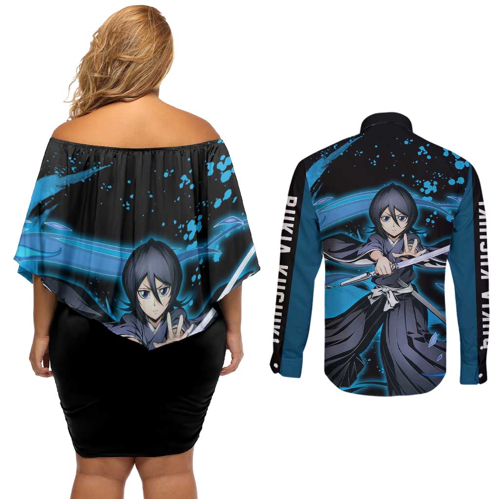 Rukia Kuchiki -  Bleach Couples Matching Off Shoulder Short Dress and Long Sleeve Button Shirt Anime Style