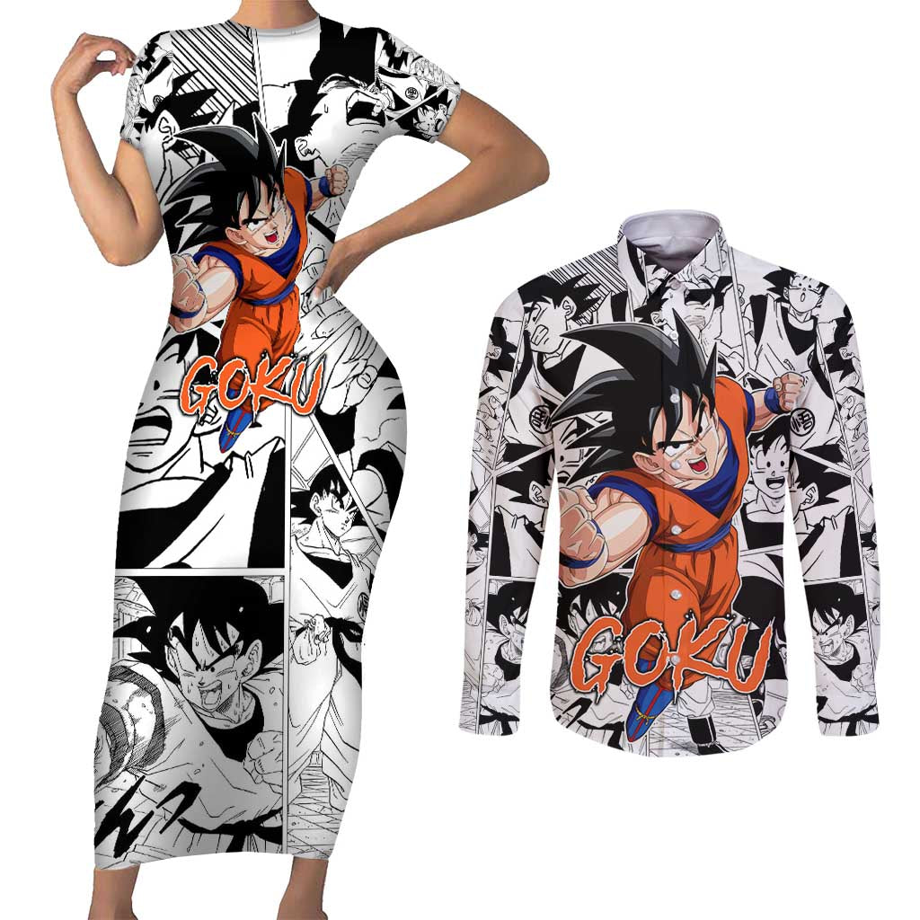 Goku - Dragon Ball Couples Matching Short Sleeve Bodycon Dress and Long Sleeve Button Shirt Anime Style