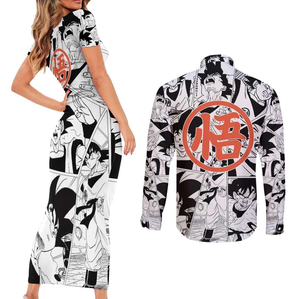 Goku - Dragon Ball Couples Matching Short Sleeve Bodycon Dress and Long Sleeve Button Shirt Anime Style