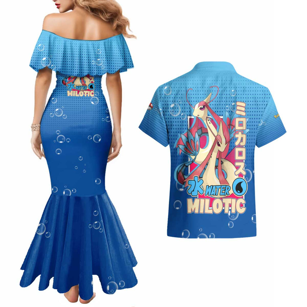 Milotic from Poké Couples Matching Mermaid Dress and Hawaiian Shirt with Water Type Ability and Graceful Pose Design - The Mazicc