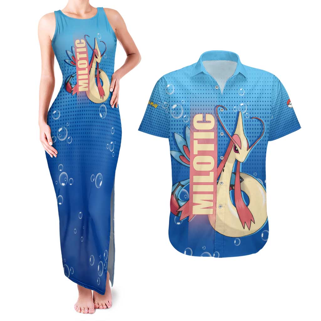 Milotic from Poké Couples Matching Tank Maxi Dress and Hawaiian Shirt with Water Type Ability and Graceful Pose Design - The Mazicc