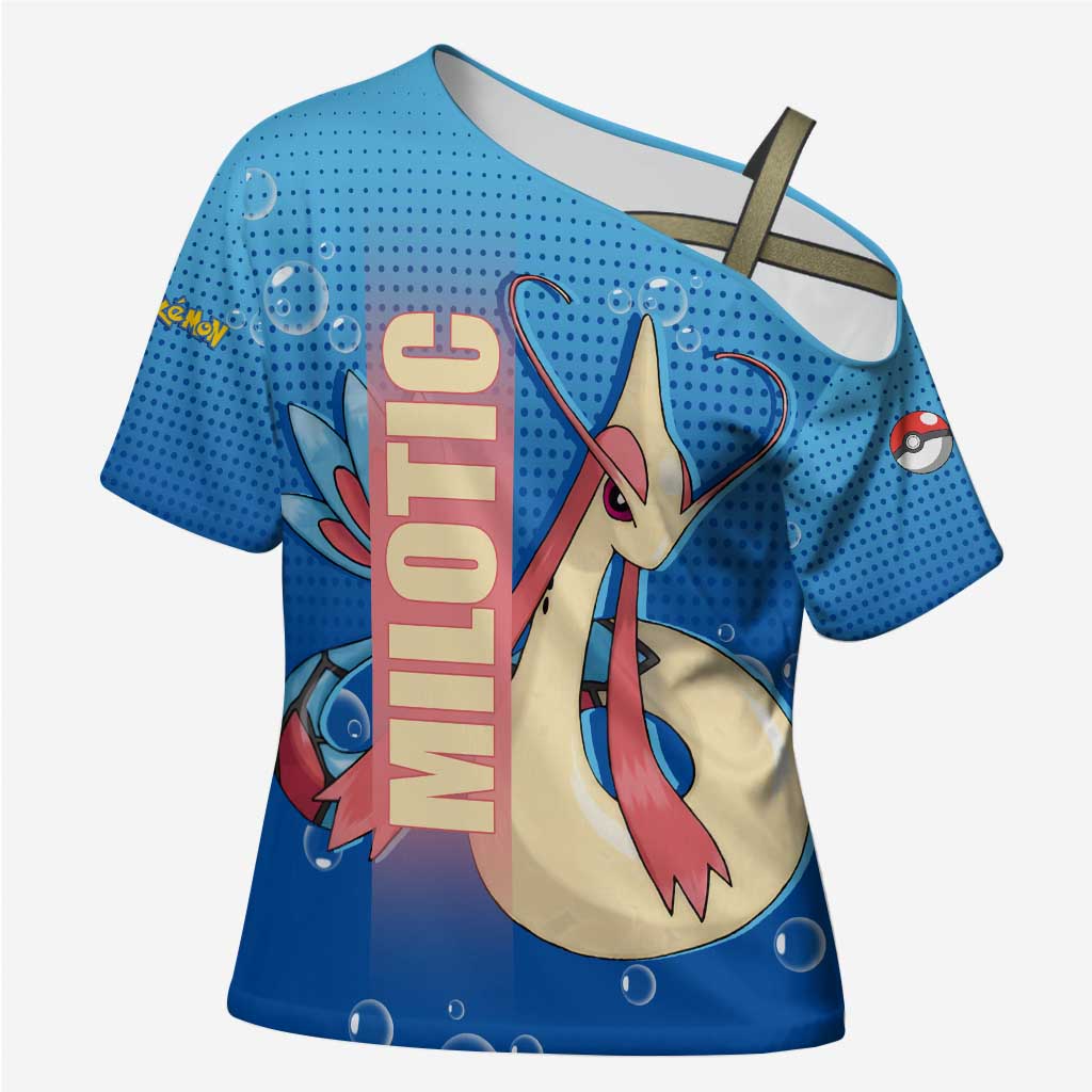 Milotic from Poké Cross Shoulder Shirt with Water Type Ability and Graceful Pose Design - The Mazicc
