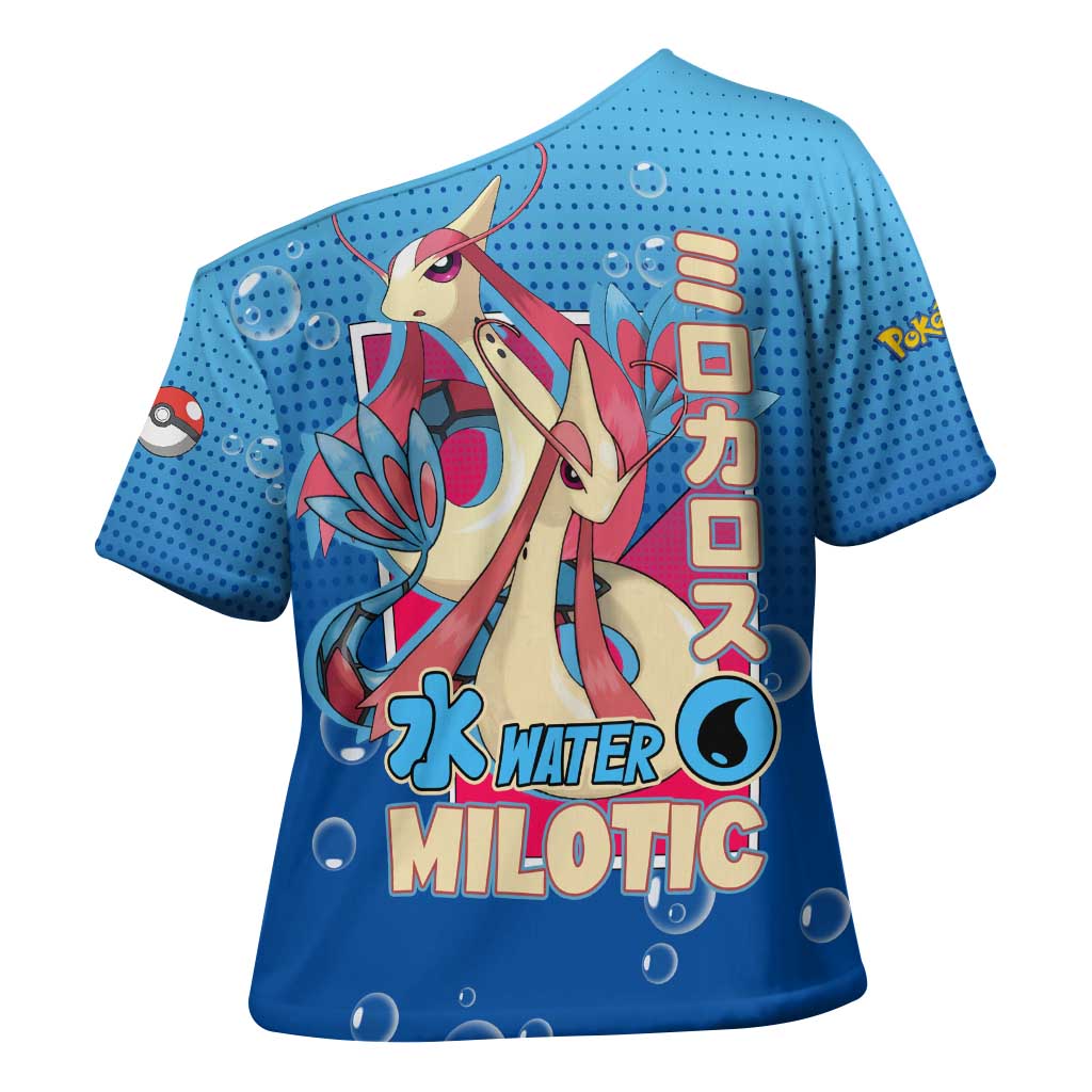 Milotic from Poké Cross Shoulder Shirt with Water Type Ability and Graceful Pose Design - The Mazicc