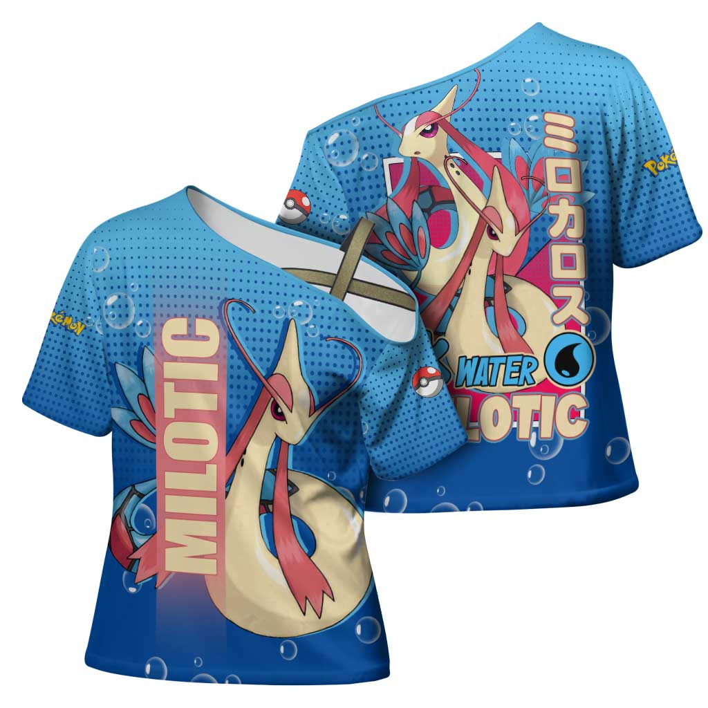Milotic from Poké Cross Shoulder Shirt with Water Type Ability and Graceful Pose Design - The Mazicc