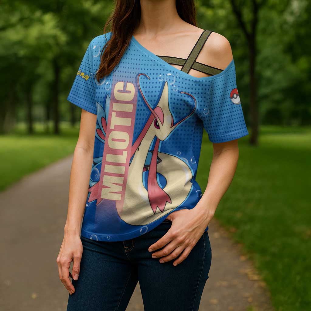 Milotic from Poké Cross Shoulder Shirt with Water Type Ability and Graceful Pose Design - The Mazicc