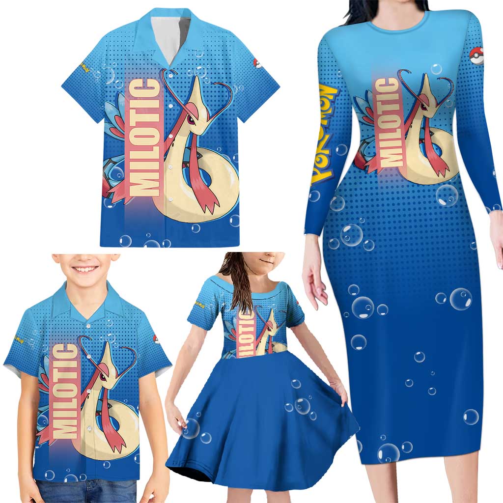 Milotic from Poké Family Matching Long Sleeve Bodycon Dress and Hawaiian Shirt with Water Type Ability and Graceful Pose Design - The Mazicc