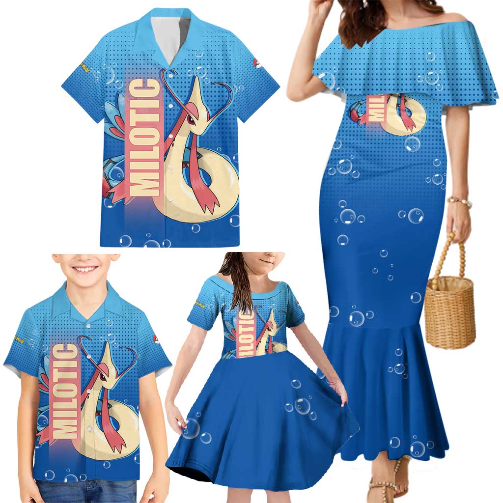 Milotic from Poké Family Matching Mermaid Dress and Hawaiian Shirt with Water Type Ability and Graceful Pose Design - The Mazicc
