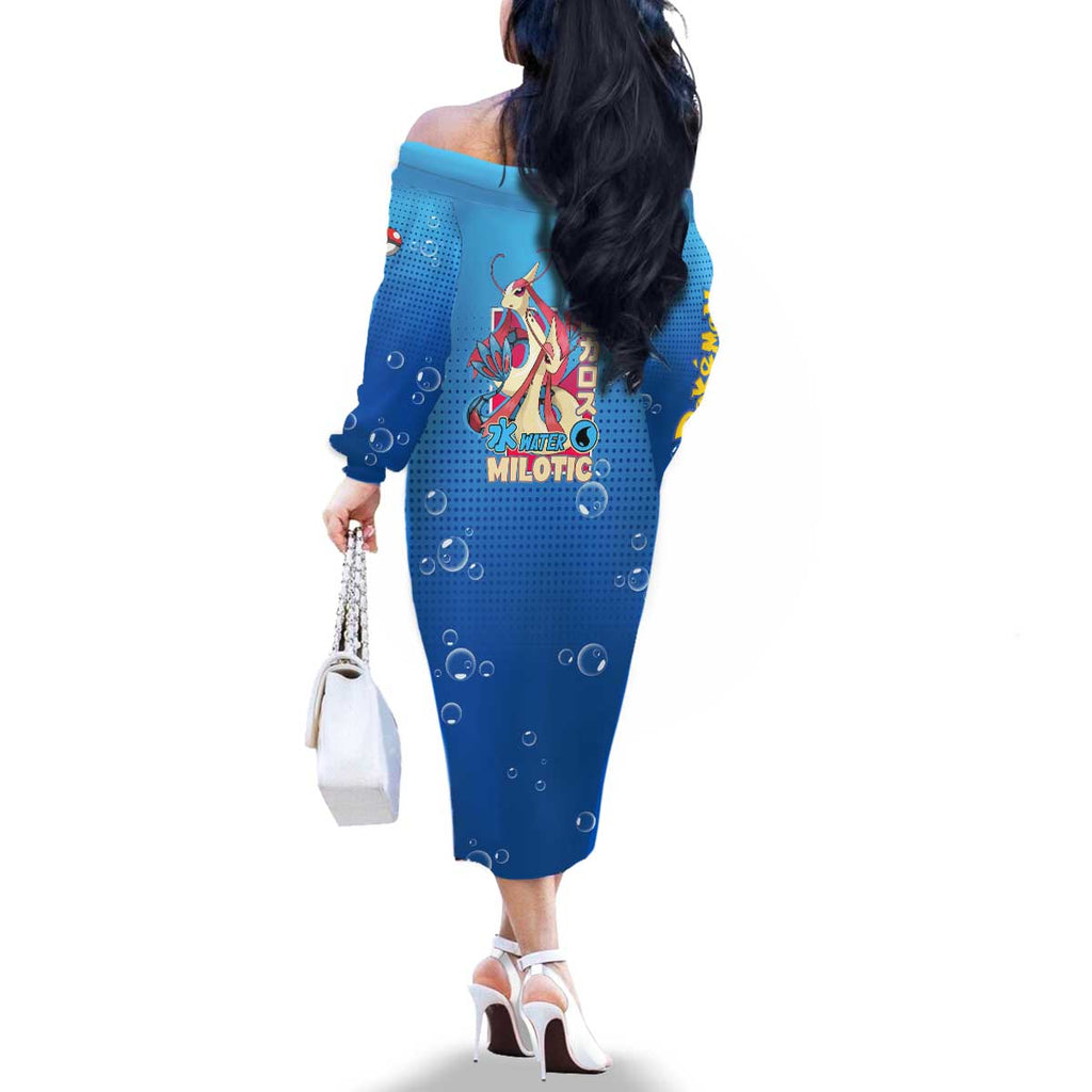 Milotic from Poké Family Matching Off The Shoulder Long Sleeve Dress and Hawaiian Shirt with Water Type Ability and Graceful Pose Design - The Mazicc