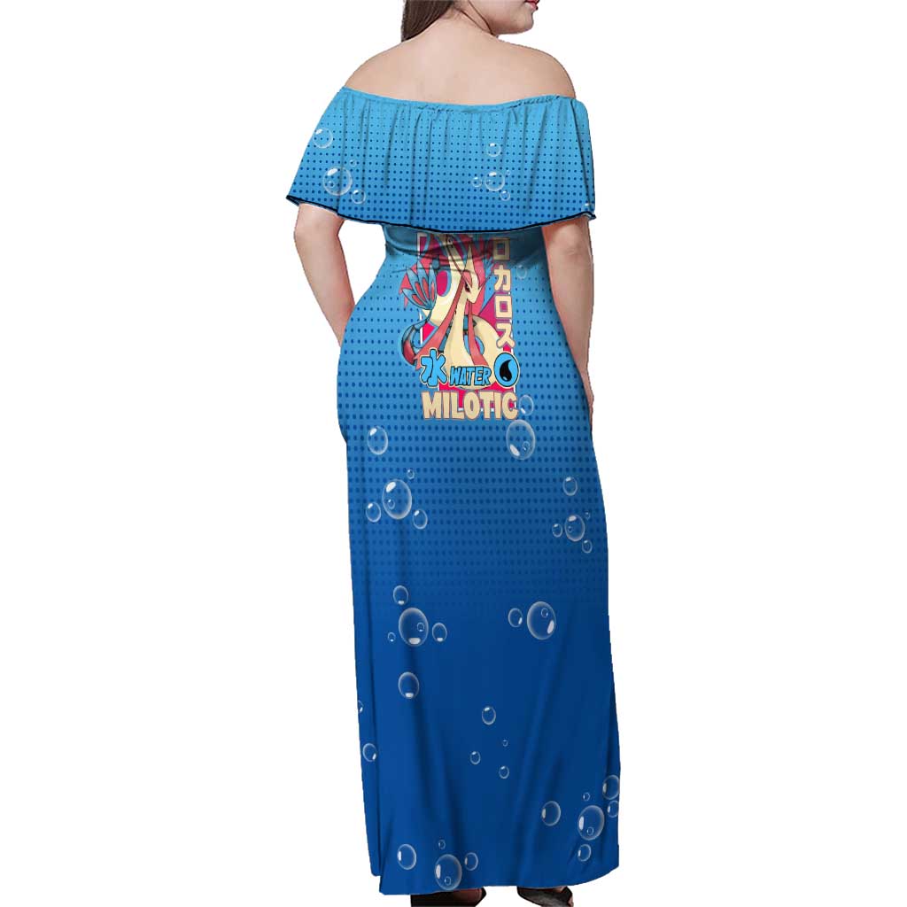 Milotic from Poké Family Matching Off Shoulder Maxi Dress and Hawaiian Shirt with Water Type Ability and Graceful Pose Design - The Mazicc