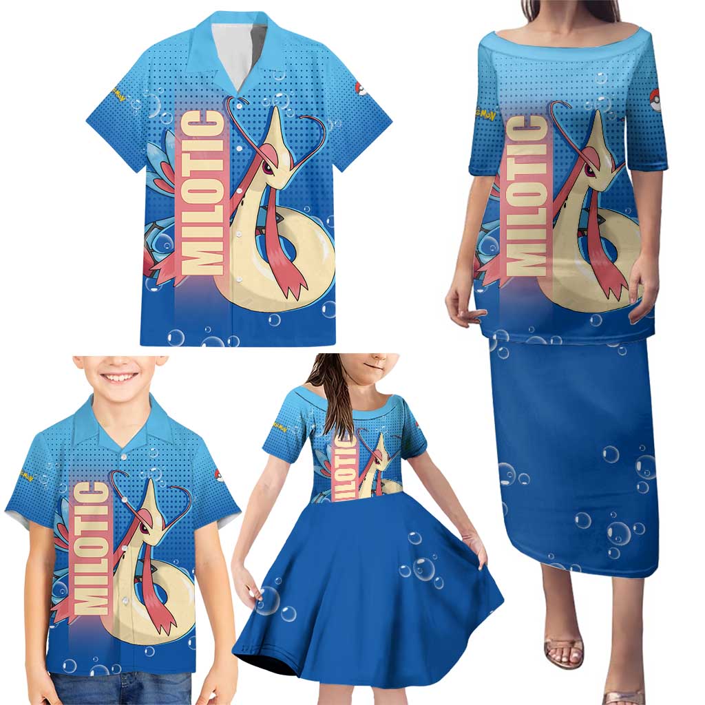 Milotic from Poké Family Matching Puletasi and Hawaiian Shirt with Water Type Ability and Graceful Pose Design - The Mazicc