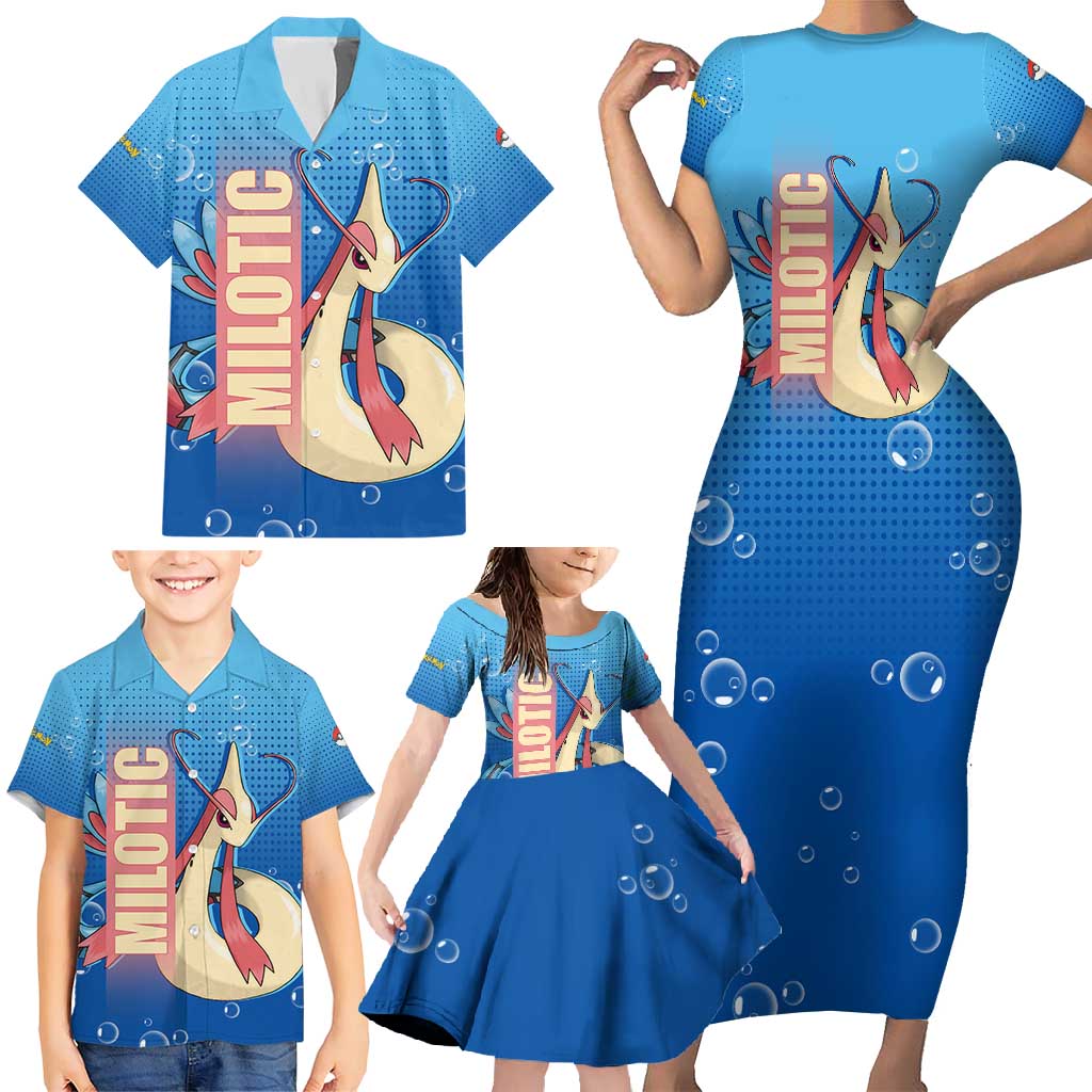 Milotic from Poké Family Matching Short Sleeve Bodycon Dress and Hawaiian Shirt with Water Type Ability and Graceful Pose Design - The Mazicc