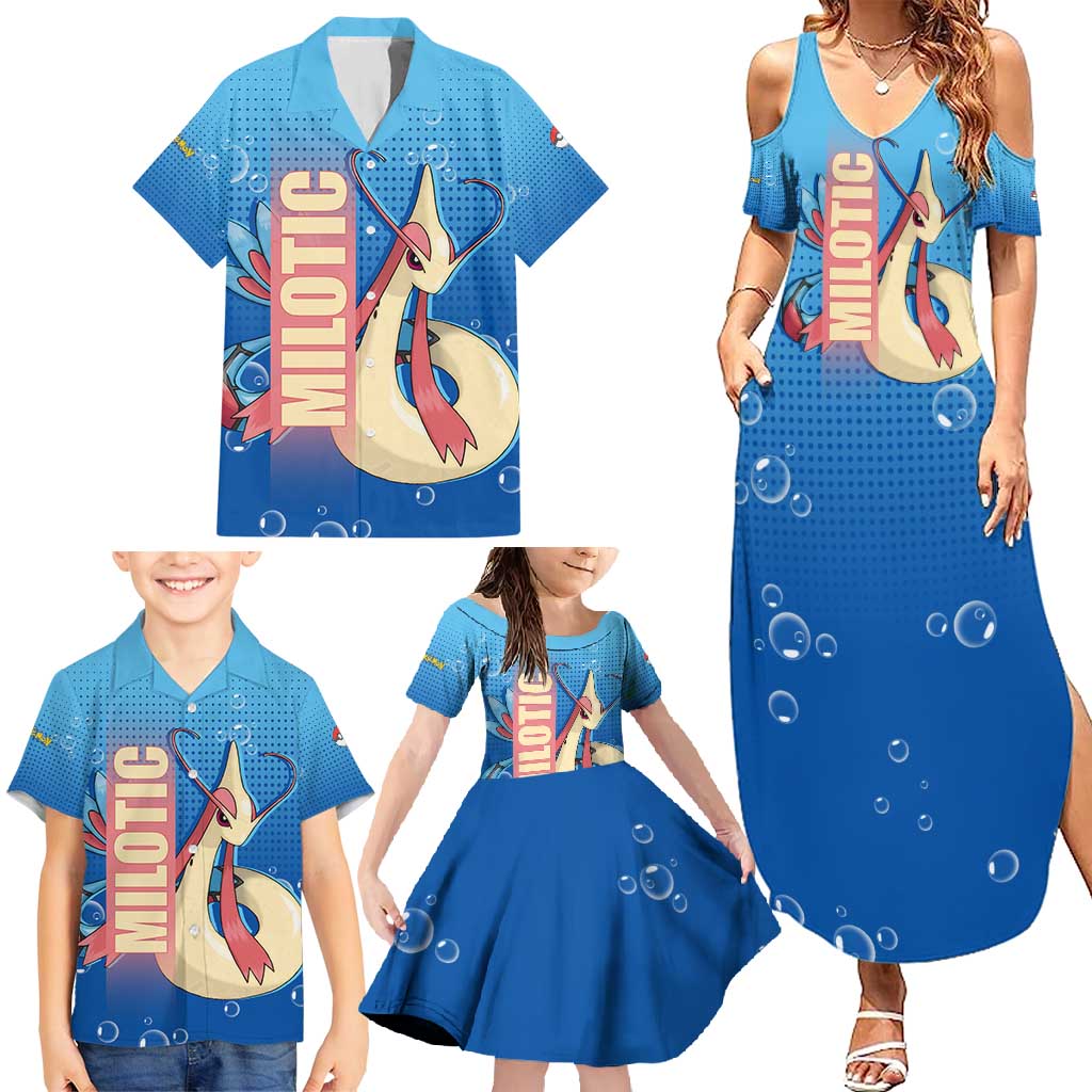 Milotic from Poké Family Matching Summer Maxi Dress and Hawaiian Shirt with Water Type Ability and Graceful Pose Design - The Mazicc