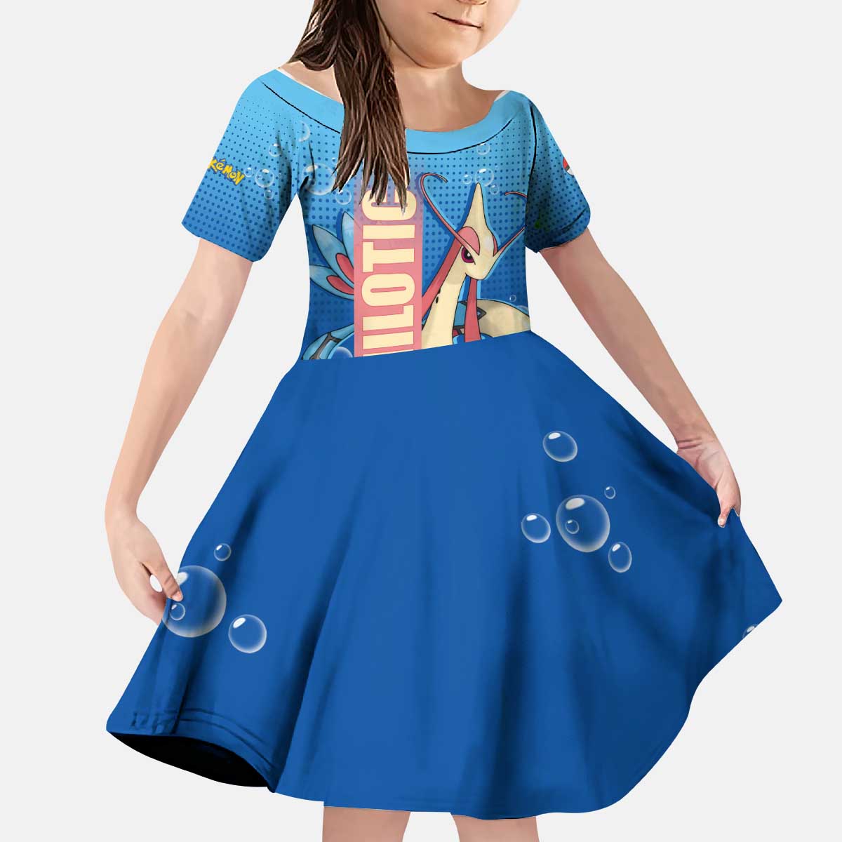 Milotic from Poké Kid Short Sleeve Dress with Water Type Ability and Graceful Pose Design - The Mazicc