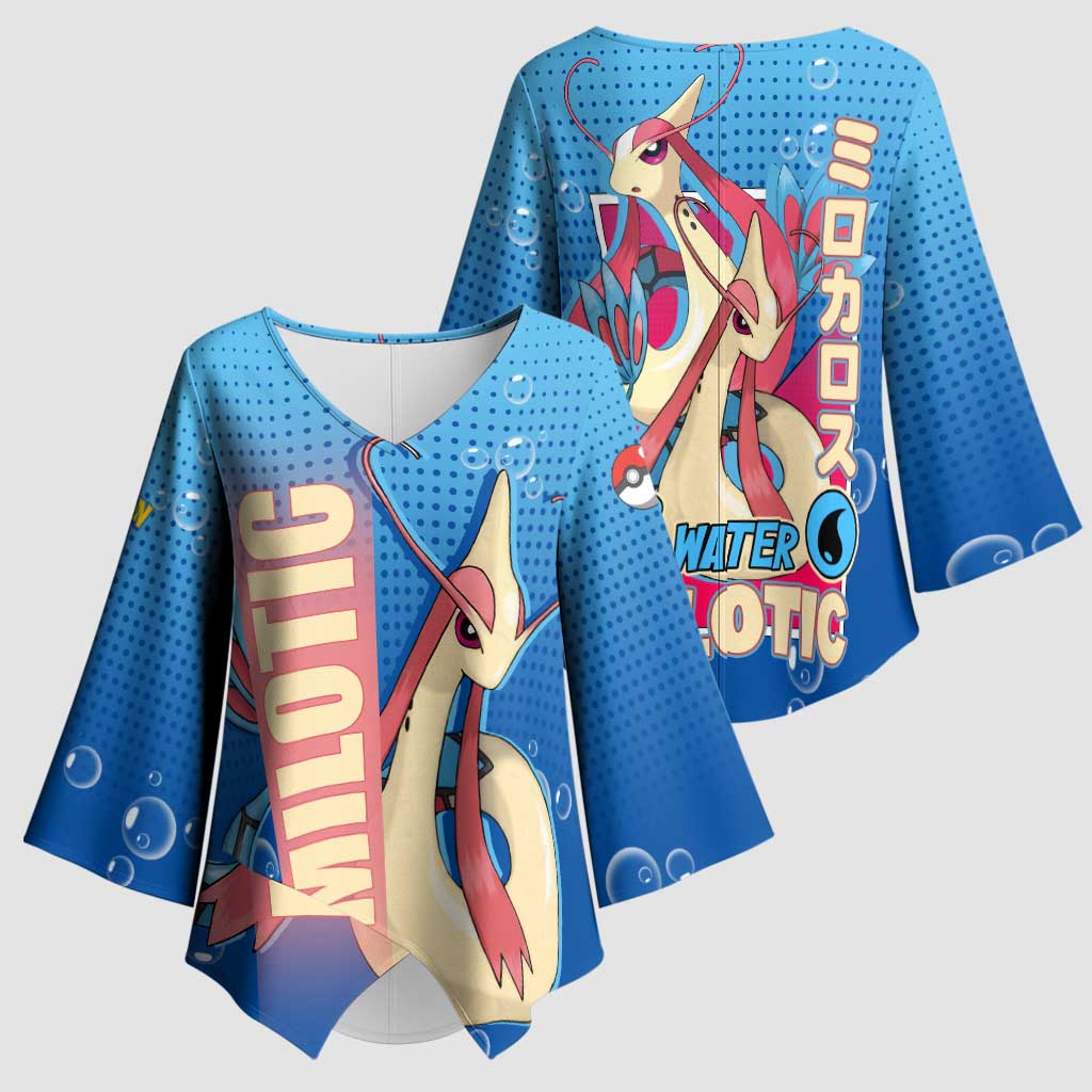 Milotic from Poké Kimono Sleeve Blouse with Water Type Ability and Graceful Pose Design - The Mazicc