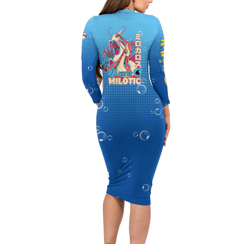 Milotic from Poké Long Sleeve Bodycon Dress with Water Type Ability and Graceful Pose Design - The Mazicc