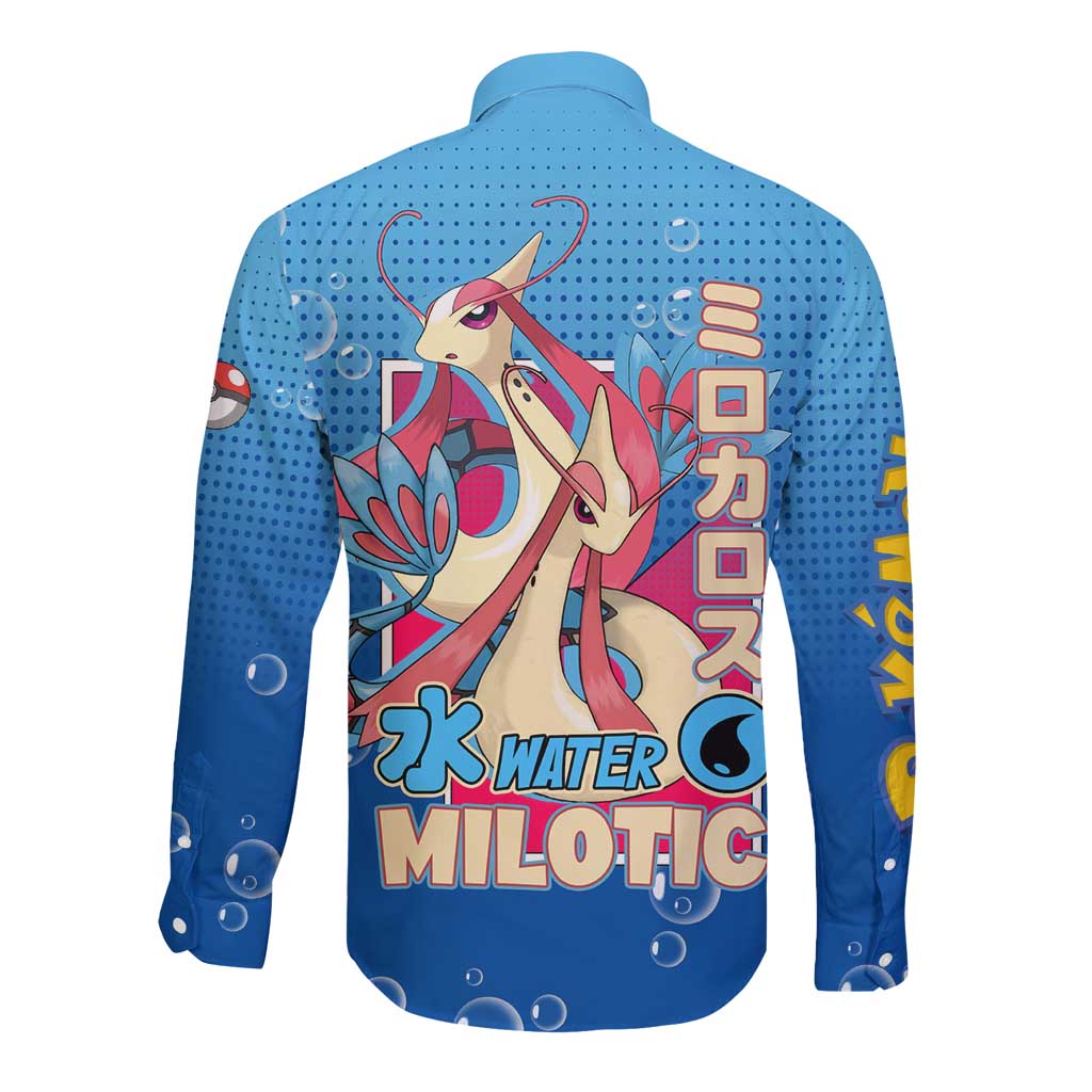 Milotic from Poké Long Sleeve Button Shirt with Water Type Ability and Graceful Pose Design - The Mazicc