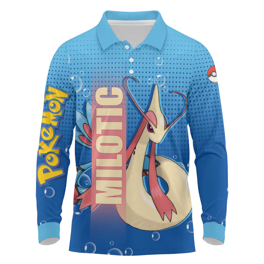 Milotic from Poké Long Sleeve Polo Shirt with Water Type Ability and Graceful Pose Design - The Mazicc