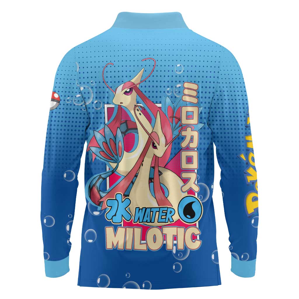 Milotic from Poké Long Sleeve Polo Shirt with Water Type Ability and Graceful Pose Design - The Mazicc