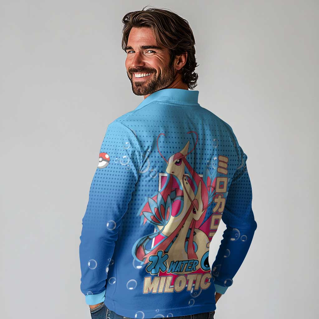 Milotic from Poké Long Sleeve Polo Shirt with Water Type Ability and Graceful Pose Design - The Mazicc