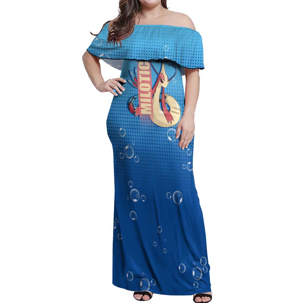 Milotic from Poké Off Shoulder Maxi Dress with Water Type Ability and Graceful Pose Design - The Mazicc