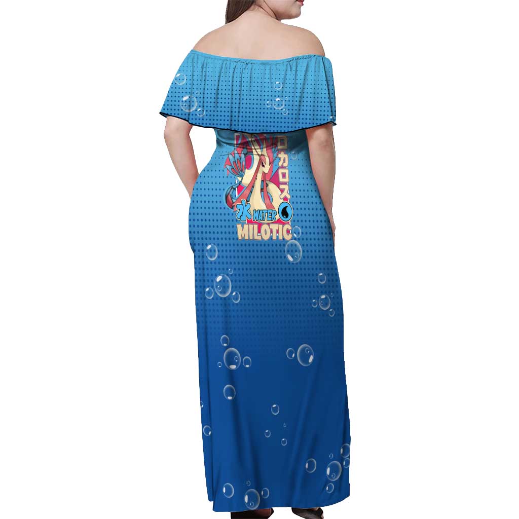 Milotic from Poké Off Shoulder Maxi Dress with Water Type Ability and Graceful Pose Design - The Mazicc