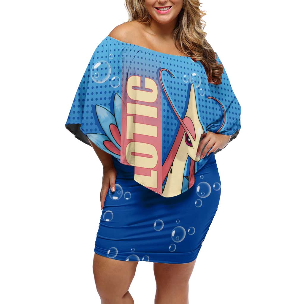 Milotic from Poké Off Shoulder Short Dress with Water Type Ability and Graceful Pose Design - The Mazicc