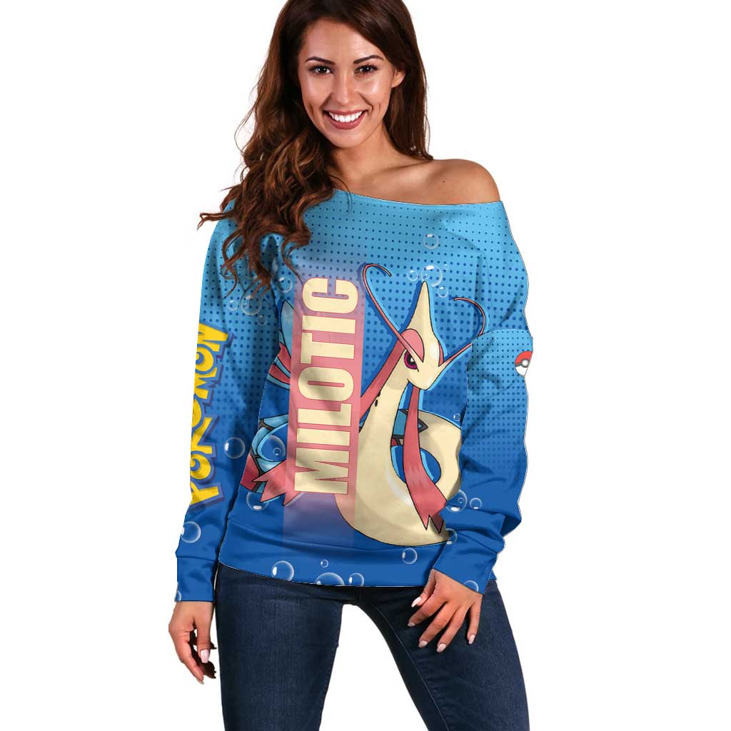 Milotic from Poké Off Shoulder Sweater with Water Type Ability and Graceful Pose Design - The Mazicc