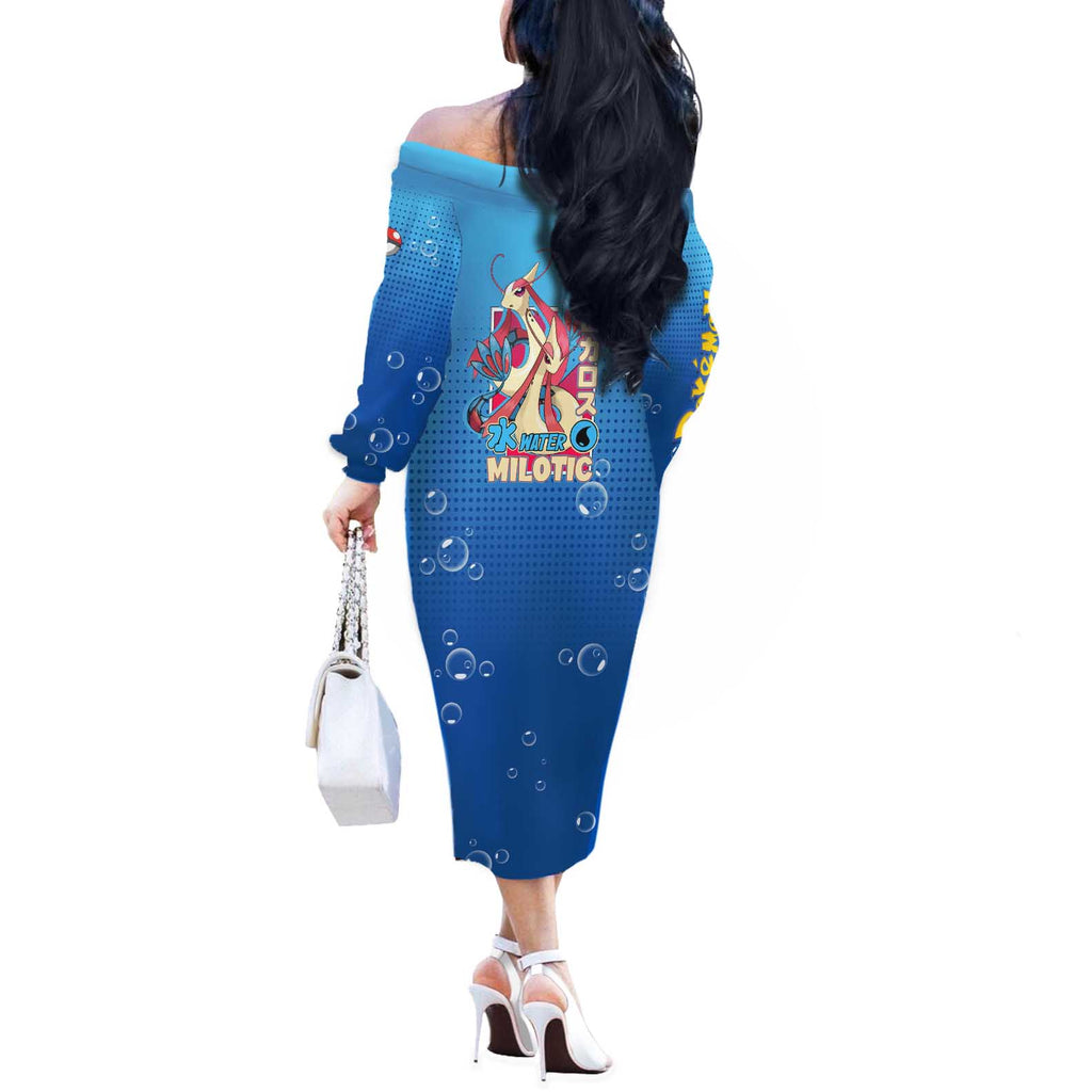 Milotic from Poké Off The Shoulder Long Sleeve Dress with Water Type Ability and Graceful Pose Design - The Mazicc