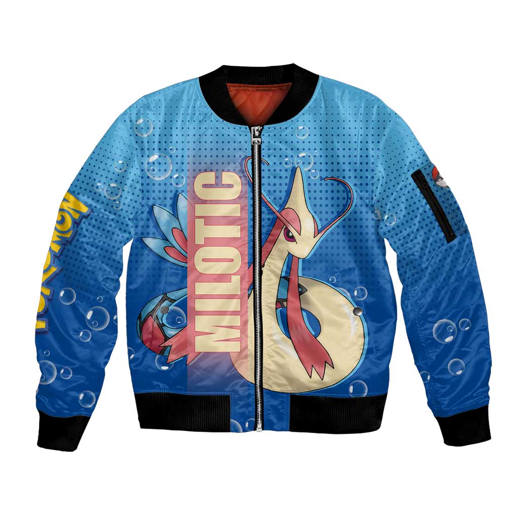 Milotic from Poké Sleeve Zip Bomber Jacket with Water Type Ability and Graceful Pose Design - The Mazicc
