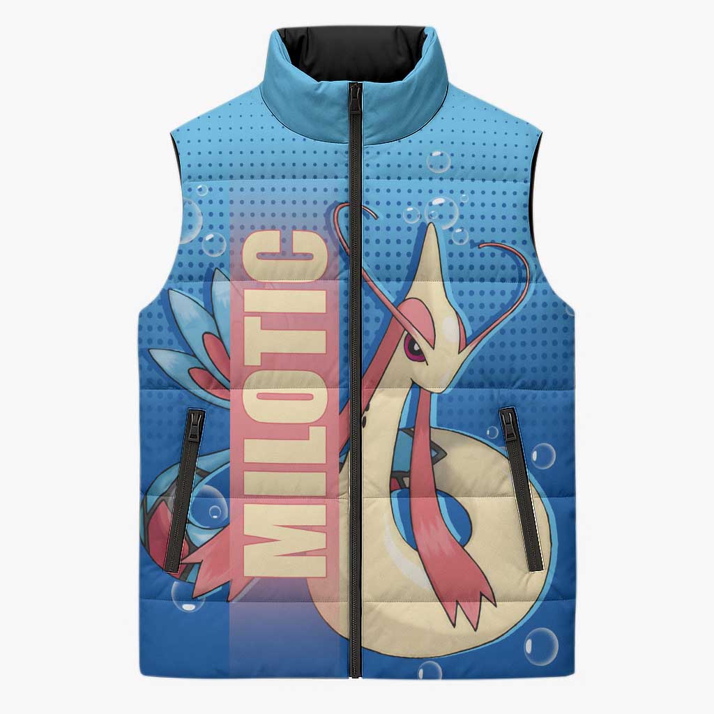 Milotic from Poké Sleeveless Puffer Jacket with Water Type Ability and Graceful Pose Design - The Mazicc