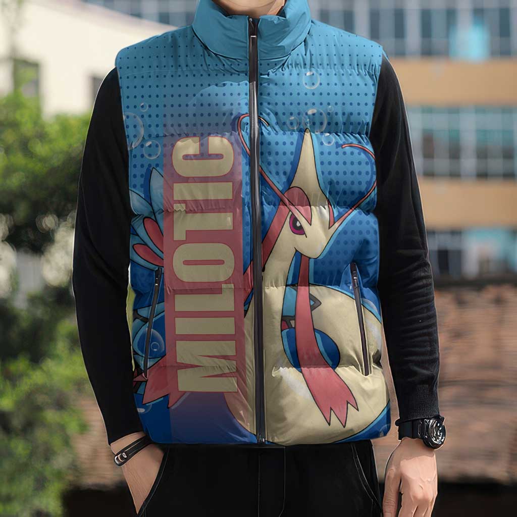 Milotic from Poké Sleeveless Puffer Jacket with Water Type Ability and Graceful Pose Design - The Mazicc