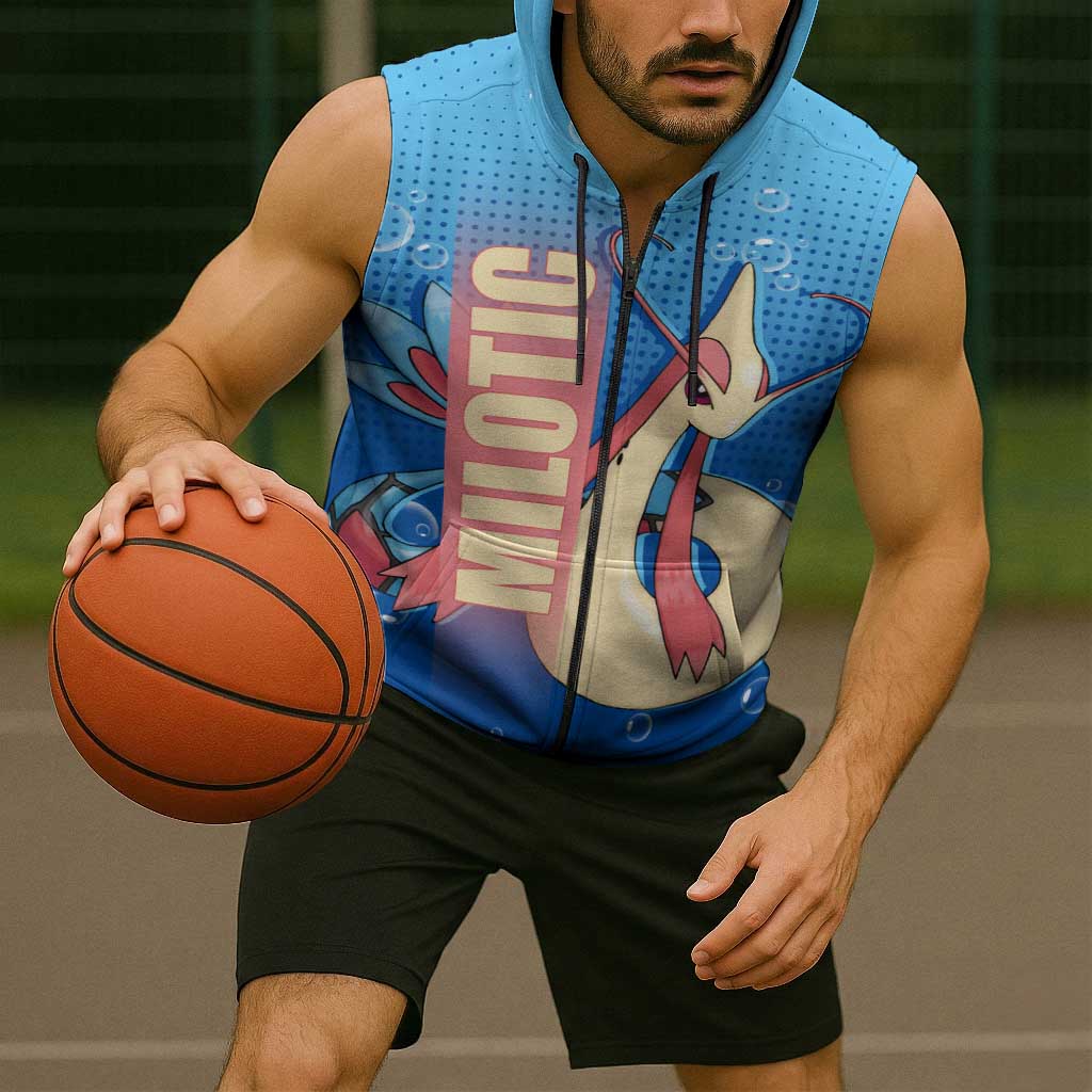 Milotic from Poké Sleeveless Zip Hoodie with Water Type Ability and Graceful Pose Design - The Mazicc