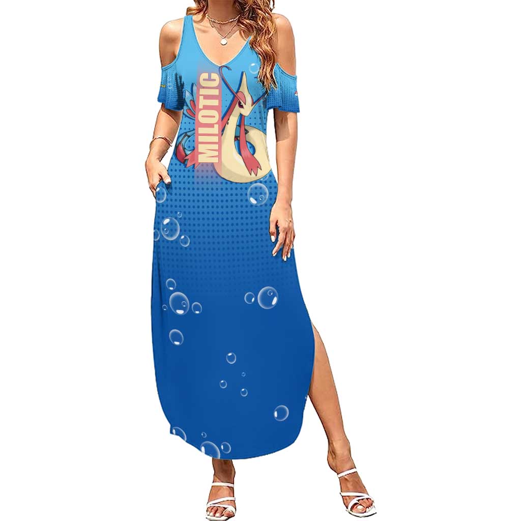 Milotic from Poké Summer Maxi Dress with Water Type Ability and Graceful Pose Design - The Mazicc