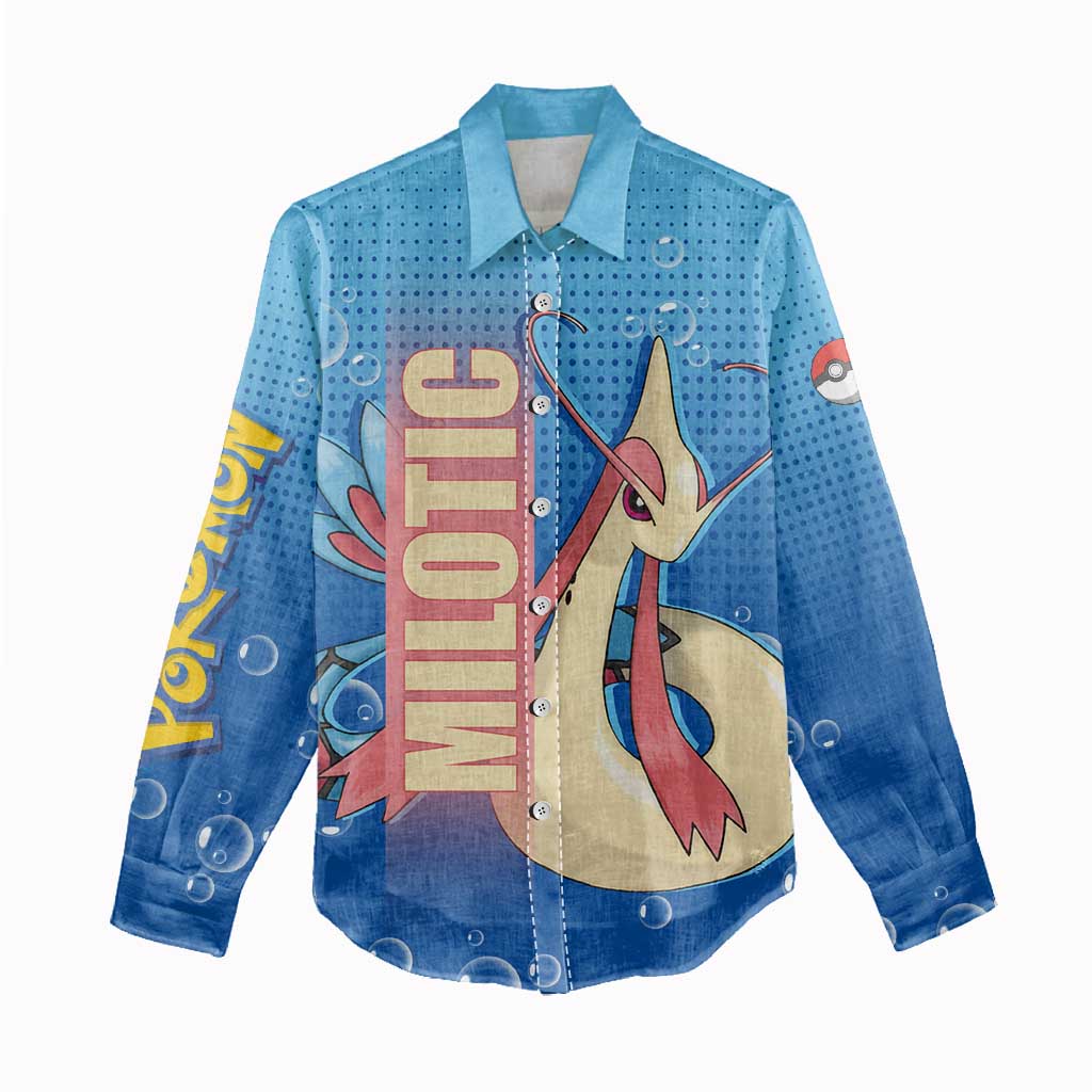 Milotic from Poké Women Casual Shirt with Water Type Ability and Graceful Pose Design - The Mazicc