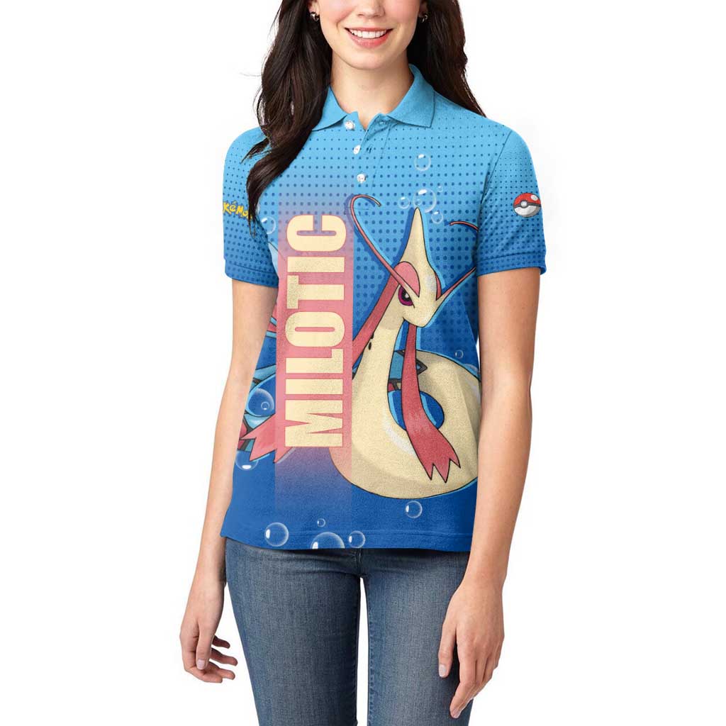 Milotic from Poké Women Polo Shirt with Water Type Ability and Graceful Pose Design - The Mazicc